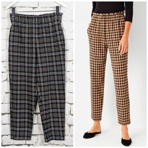 ANN TAYLOR Black Plaid Paper Bag Ankle Pants Pockets Small